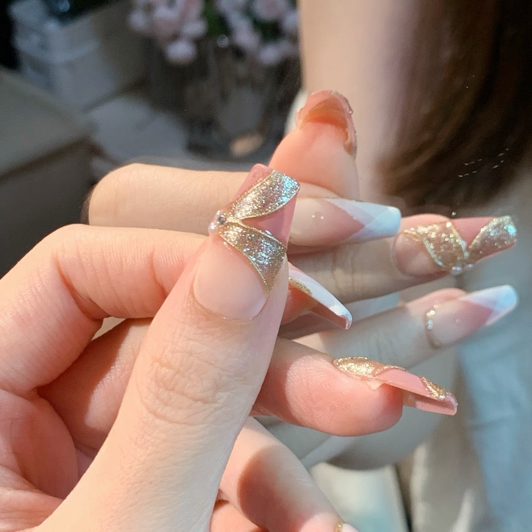 Golden Ribbon Dream Nails