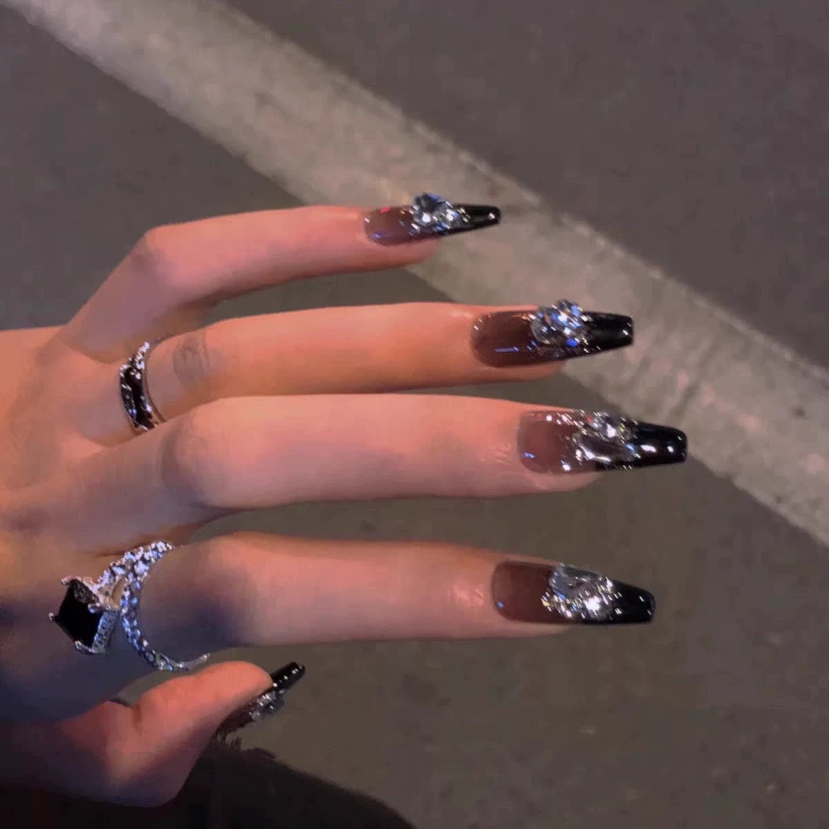 Spicy Black French Nails