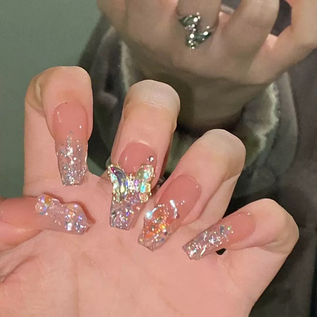 Glittering Butterfly Nails