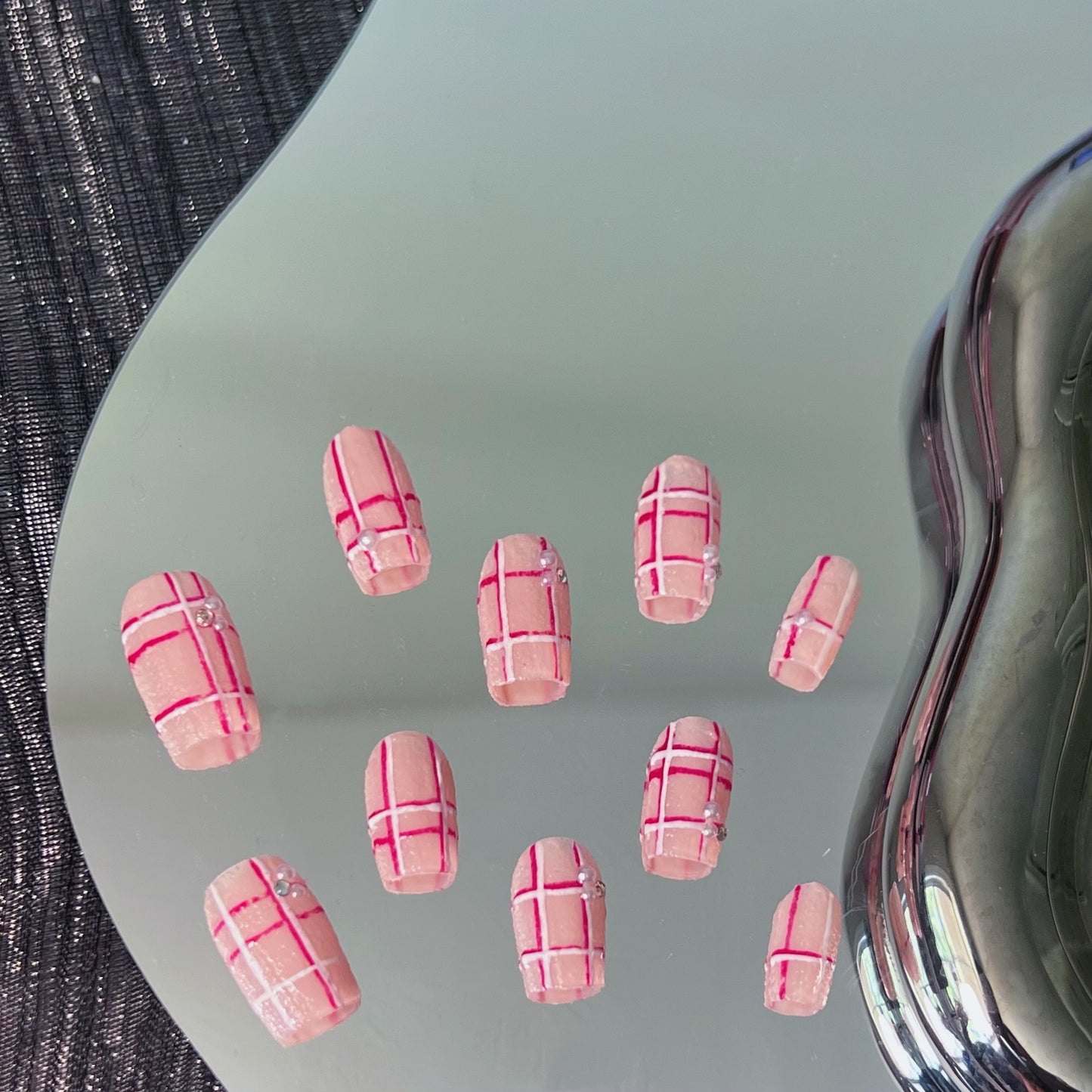 Pink Plaid Nails