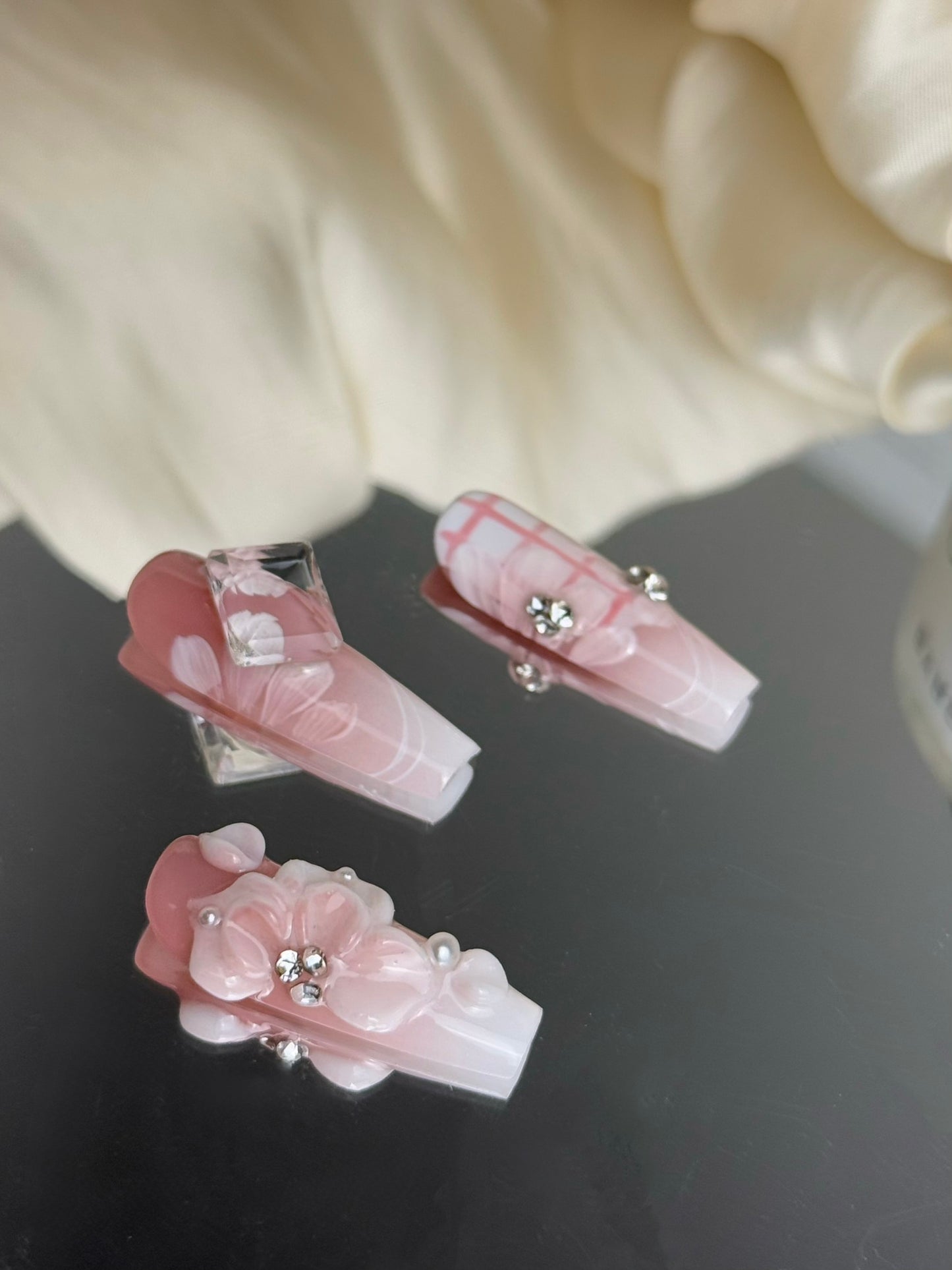 Pink Glazed Floral Nails