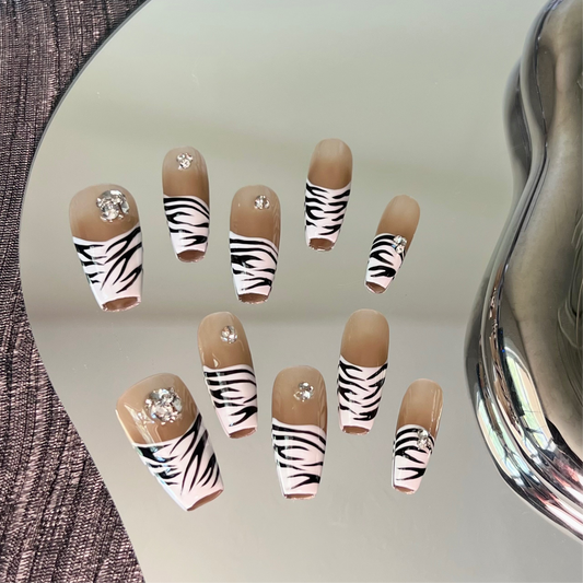 Zebra Chic French Tips Nails