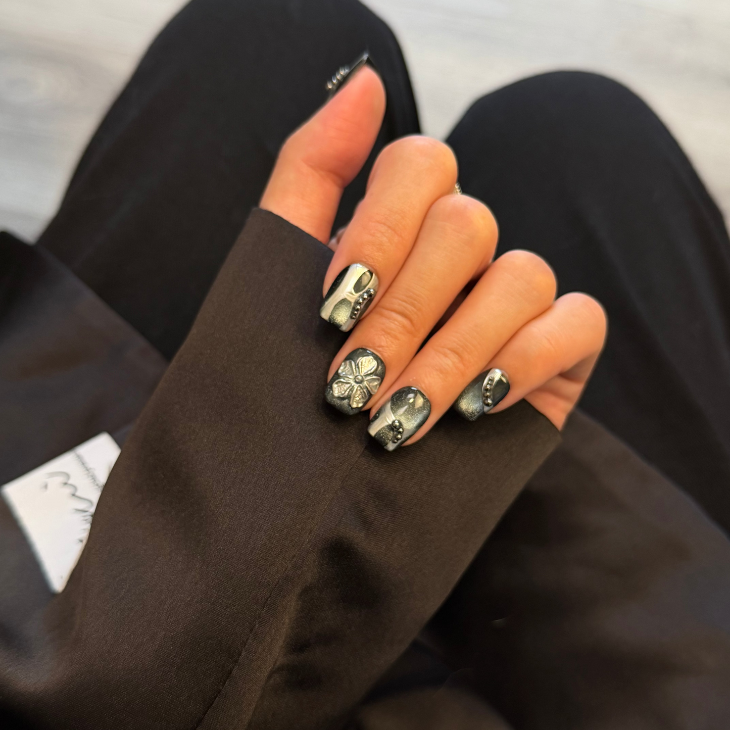 Dark Realm Blossom Nails - Short