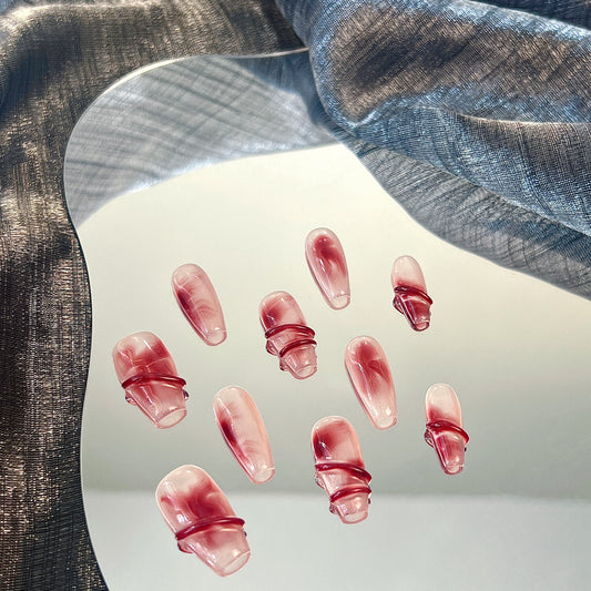 Red Sandalwood Twist Nails
