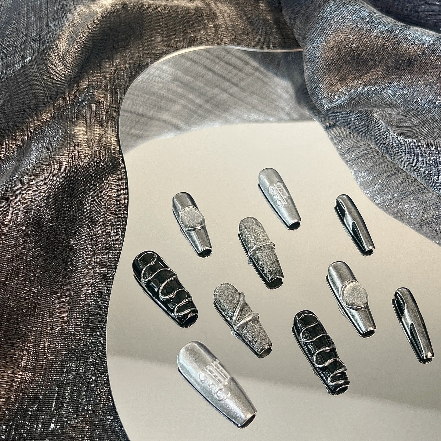 Obsidian Silver Mechanica Nails