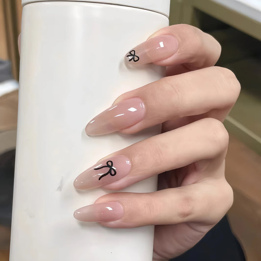 Nude Black Bow Nails