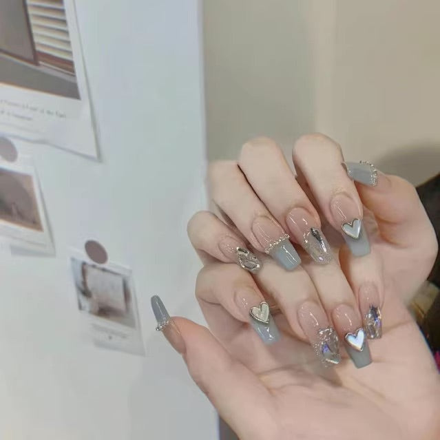 Blue Mother of Pearl Heart Nails