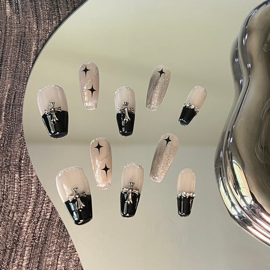 Black Chrome Heart Nails
