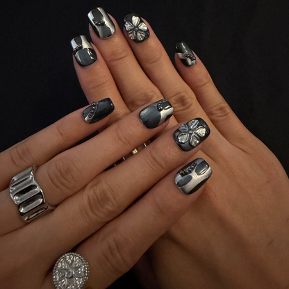 Dark Realm Blossom Nails - Short