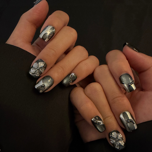 Dark Realm Blossom Nails - Short