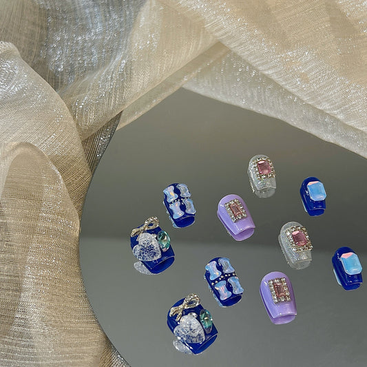 Blue Gold Whisper Nails