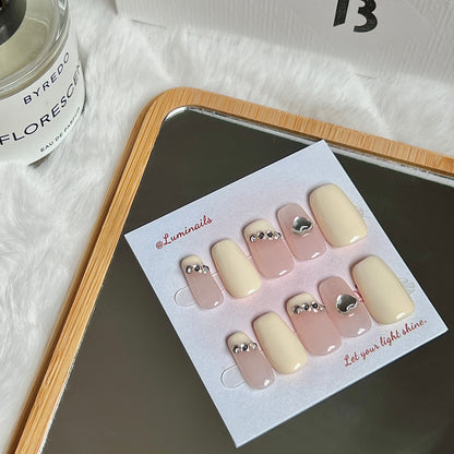 Yogurt White Heart Nails