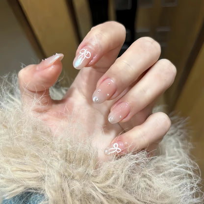 Aurora White Bow Nails
