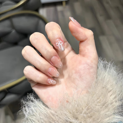 Aurora White Bow Nails